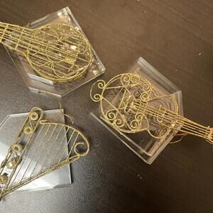 Gold Glitter Musical Instrument Christmas Ornaments 8pc set